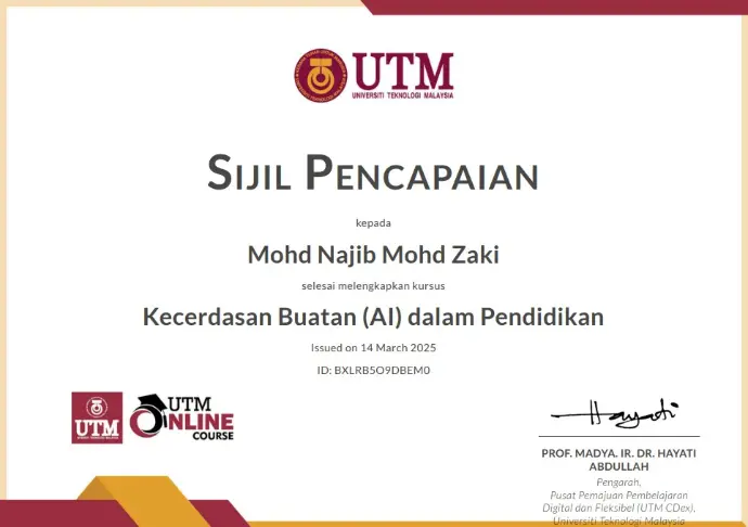 UTM Certificate of AI in Educations